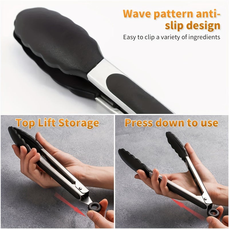 Stainless Steel BBQ Kitchen Tongs 13 Inch with Silicone Tips Non Scratch for Air Fryer Nonstick Cooking Pans Food Clips Pull Lock - Image 4