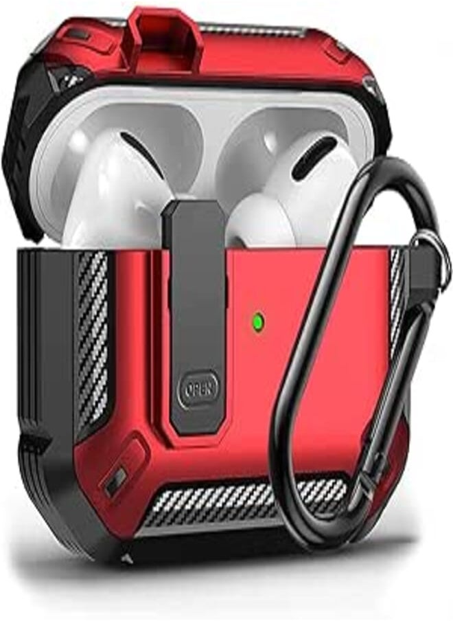 Olytop Olytop Case for Airpods Pro Case Cover with Lock Lid, Protective Cover for Airpod Pro Case for Men Women, Military Hard Rugged Shockproof Shell for Air Pods Pro Charging Case (Black/Red) 