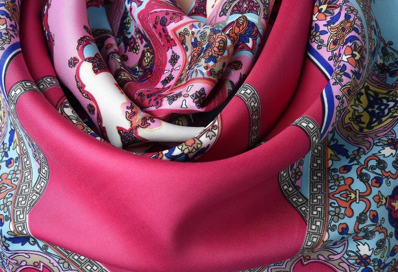 corciova XL 40x40 Inch Extra Large Silk Satin Scarf Tops for Women Head Wraps Shirt Amaranth Geometric Square Curly Headscarf - Image 2