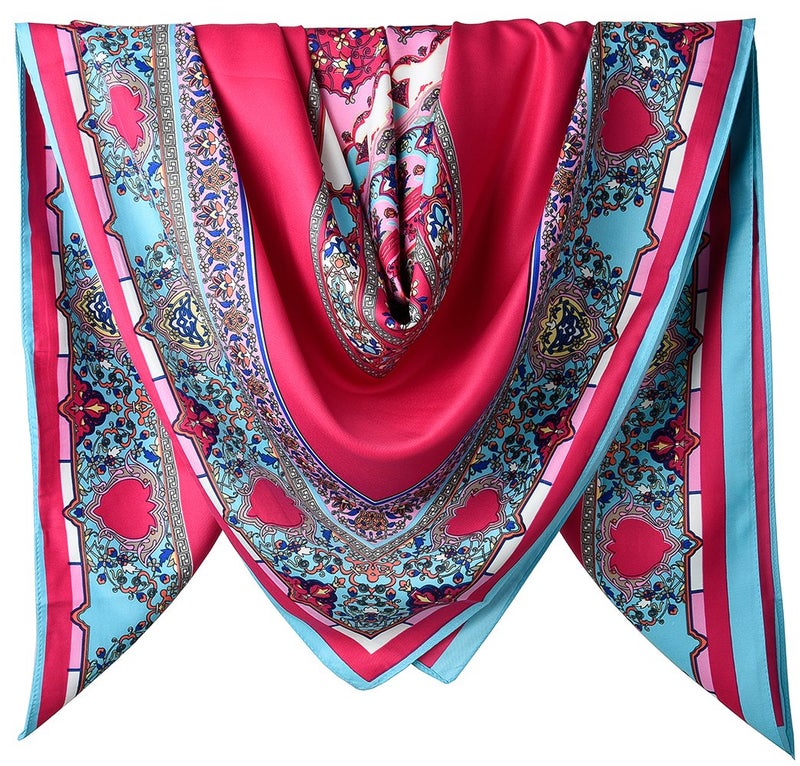 corciova XL 40x40 Inch Extra Large Silk Satin Scarf Tops for Women Head Wraps Shirt Amaranth Geometric Square Curly Headscarf - Image 1