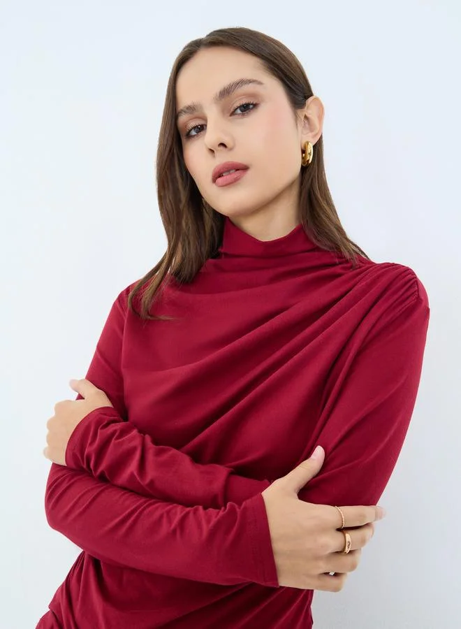 Take Two High Neck Ruching Detail Long Sleeve Top