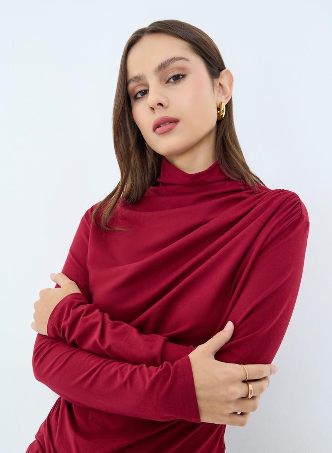 Take Two High Neck Ruching Detail Long Sleeve Top - Image 1