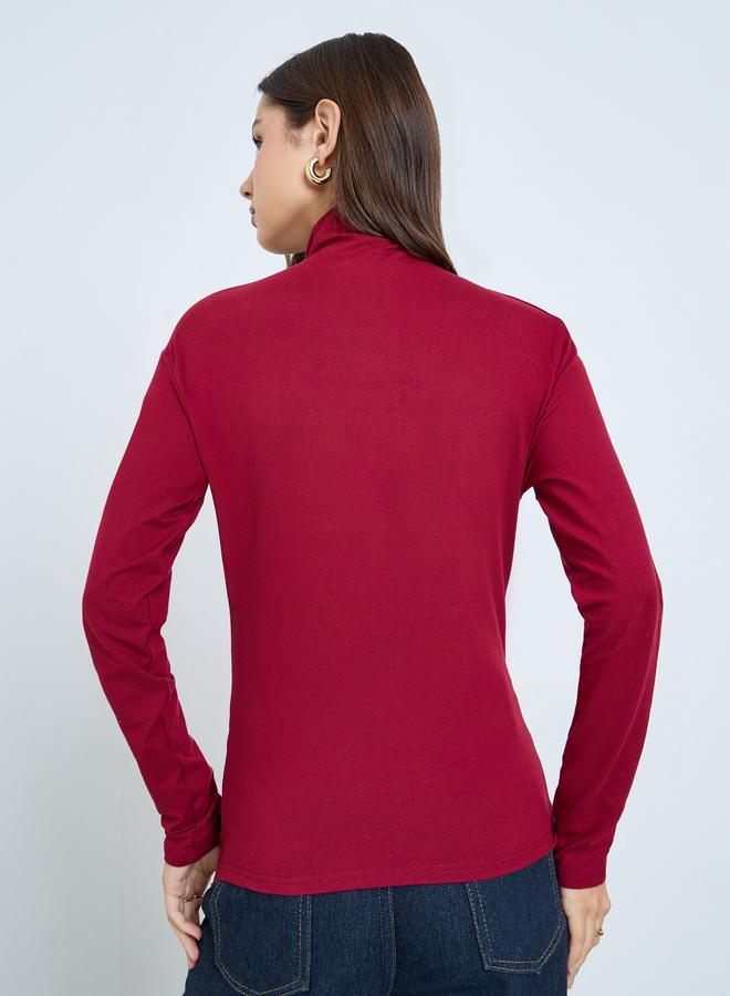 Take Two High Neck Ruching Detail Long Sleeve Top - Image 5