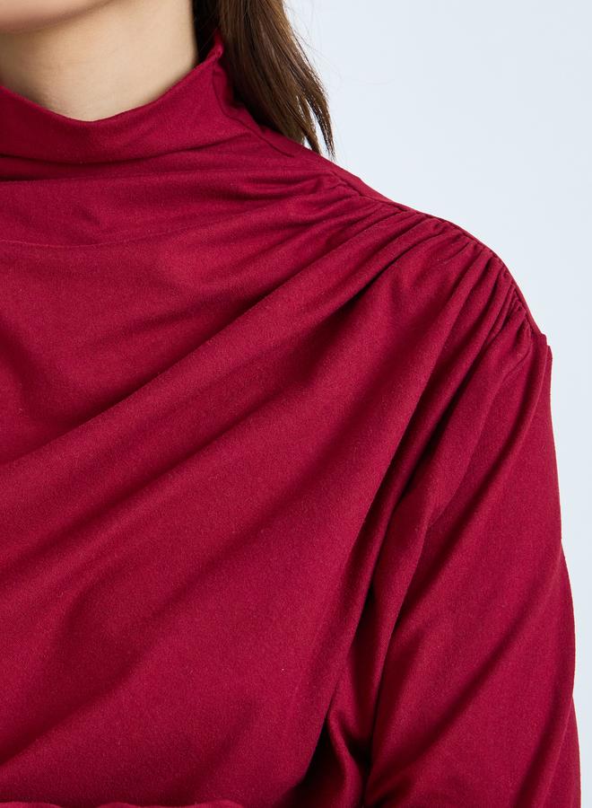 Take Two High Neck Ruching Detail Long Sleeve Top - Image 4