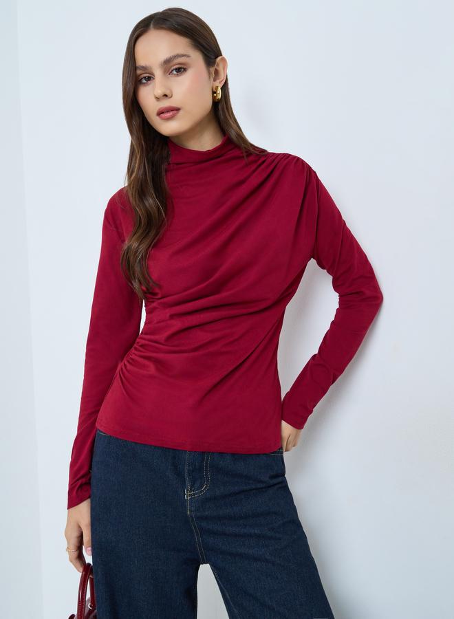 Take Two High Neck Ruching Detail Long Sleeve Top - Image 3