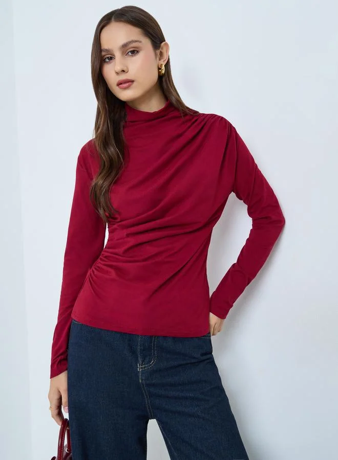 Take Two Burgundy Long Sleeve Ruching Detail Top