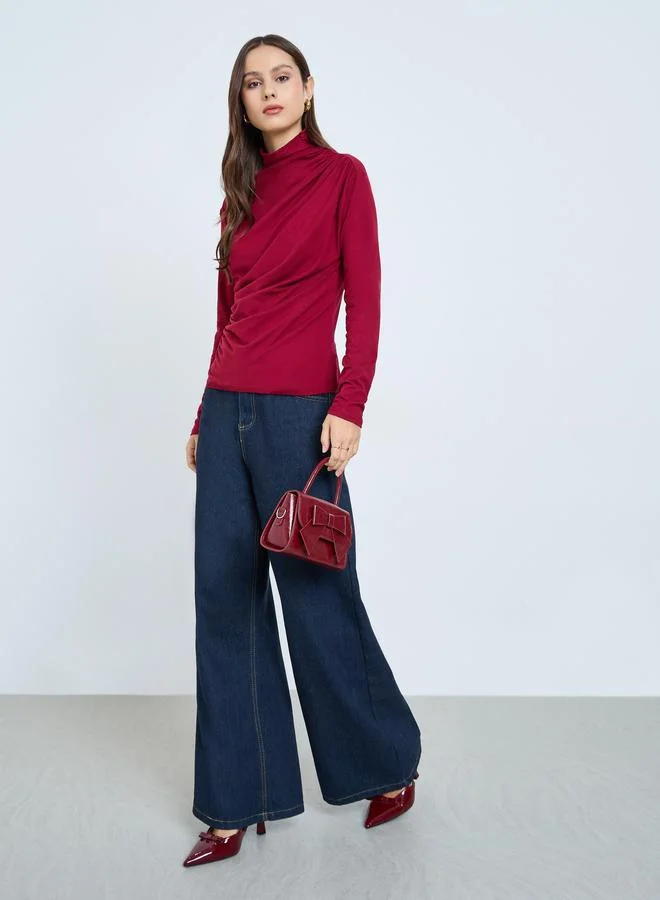 Take Two Burgundy Long Sleeve Ruching Detail Top