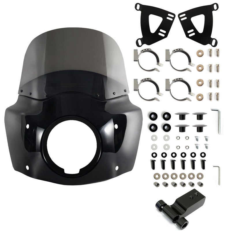 FATECIM Motorcycle 575 Headlight Fairing with 11 Smoke Windshield Windscreen 4858mm Mounting Kit Headlight Extension Block For Harley 2018 2019 2020 2021 2022 Softail FXBB Street Bob