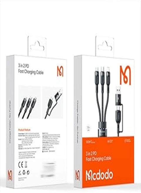 Mcdodo 2 In 3 Fast Charging 100w Power Drive PD Cable For Laptop Tablet Mobile 1.2m CA-8800