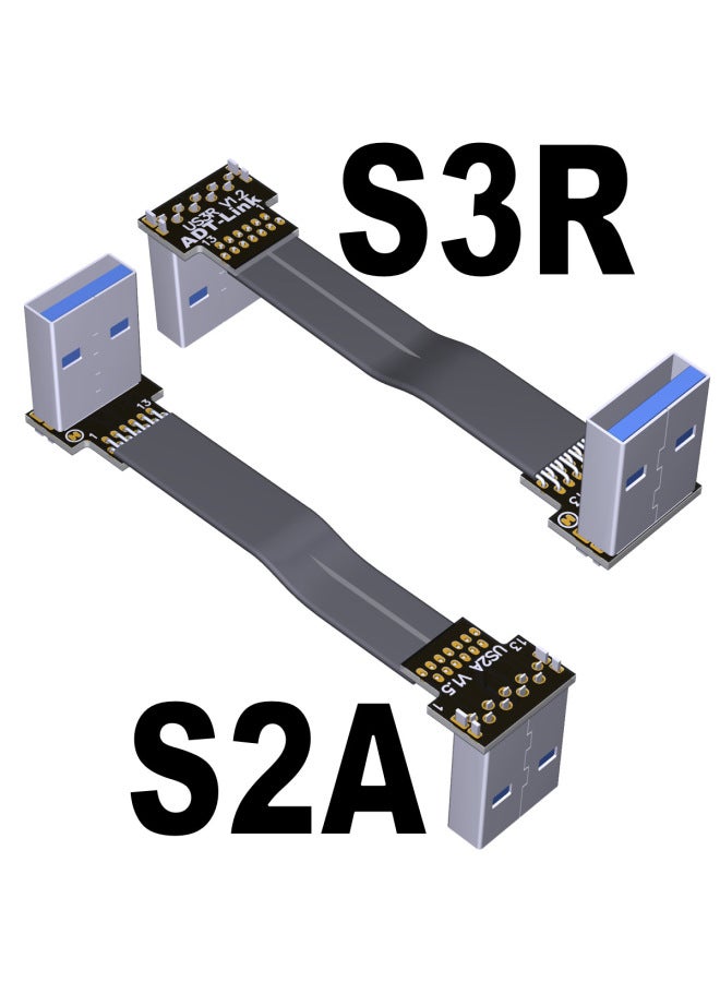 Usb3.0 كابل تمديد بيانات نقل رفيع ومسطح من ذكر إلى ذكر من النوع A بزاوية مزدوجة ثابتة. لون Adtlink المخصص: S2A-S3R 13P-100cm  - Image 1