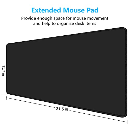 Dapesuom Large Gaming Mouse Pad, Extended Mouse Mat with Stitched Edges, Full Size Keyboard Pad with Non-Slip Base, Big XXL Computer Desk Mats for Gamer, Laptop, Office, 31.5 x 15.7in, Jet Black - Image 2
