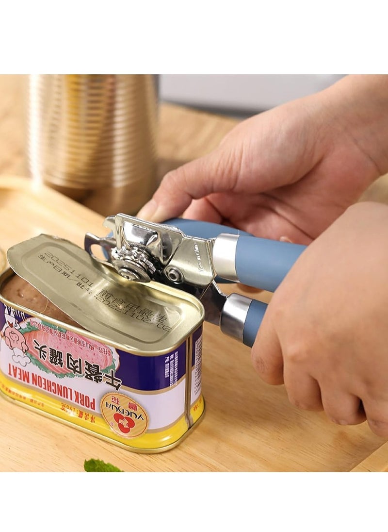 Can Opener with Handles，Manual Safe Cut Can Opener，Handheld Kitchen Tool,Blue