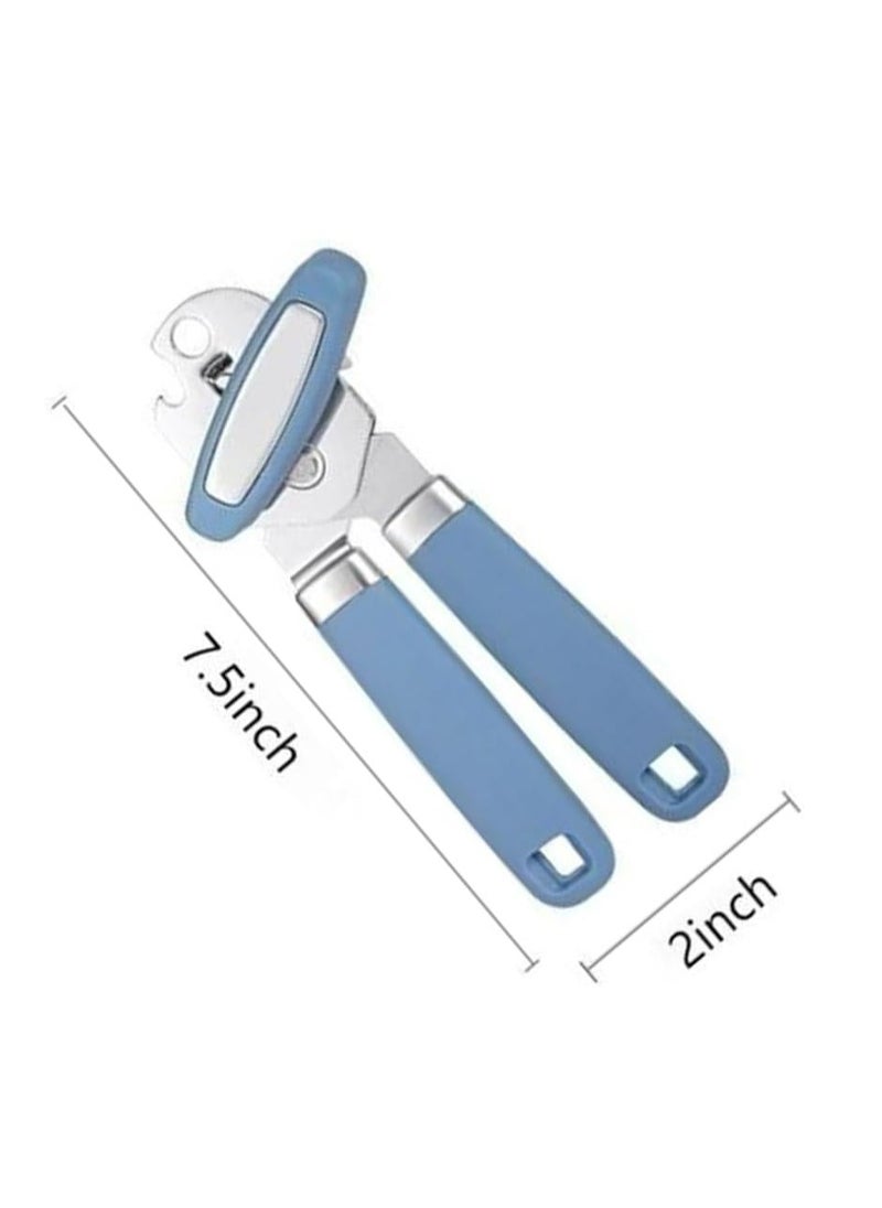 Can Opener with Handles，Manual Safe Cut Can Opener，Handheld Kitchen Tool,Blue