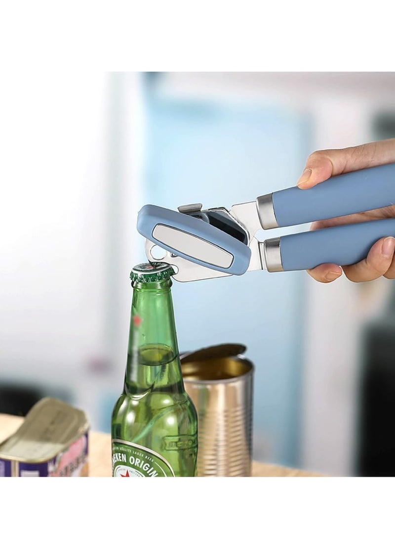 Can Opener with Handles，Manual Safe Cut Can Opener，Handheld Kitchen Tool,Blue