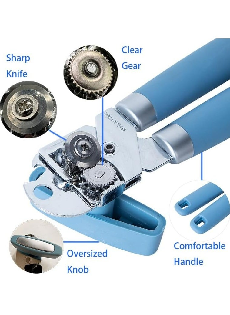 Can Opener with Handles，Manual Safe Cut Can Opener，Handheld Kitchen Tool,Blue