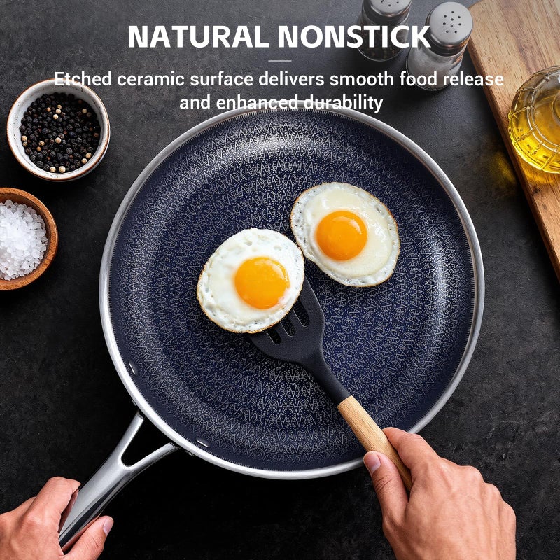 Ammeloo Hybrid Tri-Ply Stainless Steel Frying Pan Set, 8"/9.5"/11" Cooking Pans, Non Stick Frying Pans and Skillets, Chef Pan, Non Toxic, Dishwasher Safe, Induction Compatible, Blue Interior - Image 3