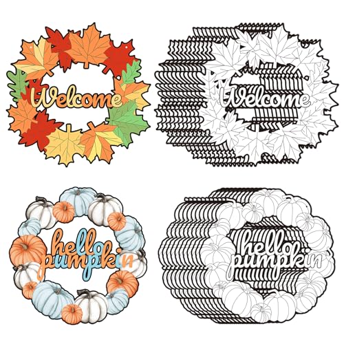 Sereliy 24 Pcs Fall Coloring Wreath Crafts Color Your Own Thanksgiving Crafts DIY Paper Fall Wreath for Classroom Activities Thanksgiving GamesThanksgiving - Image 1