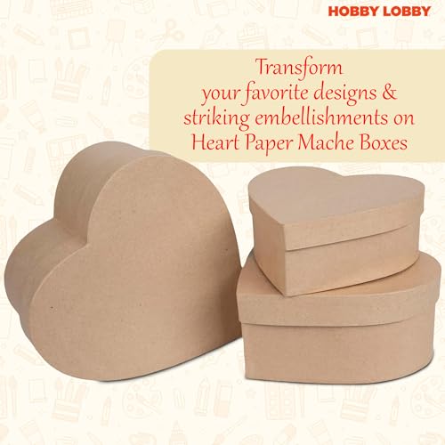 Hobby Lobby Heart Paper Mache Boxes with Lids (Set of 3) - Brown Kraft Paper Nesting Gift Boxes - Crafting Paper Mache Heart Box with Lid for Custom Decoration - Durable Paper Mache Box for Versatile Storage - Image 2