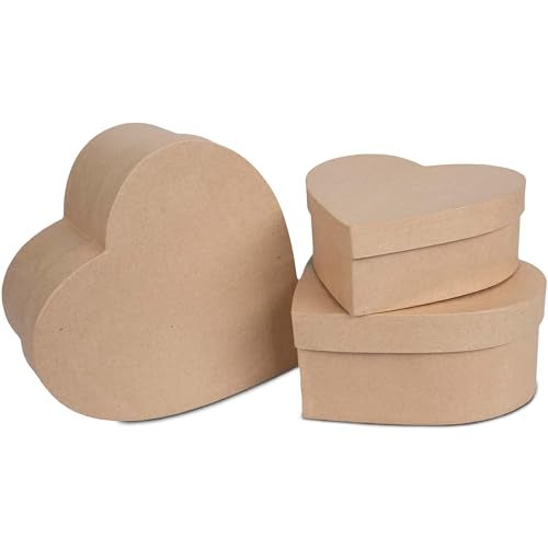 Hobby Lobby Heart Paper Mache Boxes with Lids (Set of 3) - Brown Kraft Paper Nesting Gift Boxes - Crafting Paper Mache Heart Box with Lid for Custom Decoration - Durable Paper Mache Box for Versatile Storage - Image 1