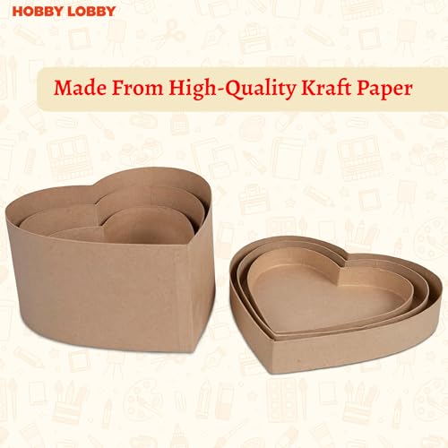 Hobby Lobby Heart Paper Mache Boxes with Lids (Set of 3) - Brown Kraft Paper Nesting Gift Boxes - Crafting Paper Mache Heart Box with Lid for Custom Decoration - Durable Paper Mache Box for Versatile Storage - Image 3
