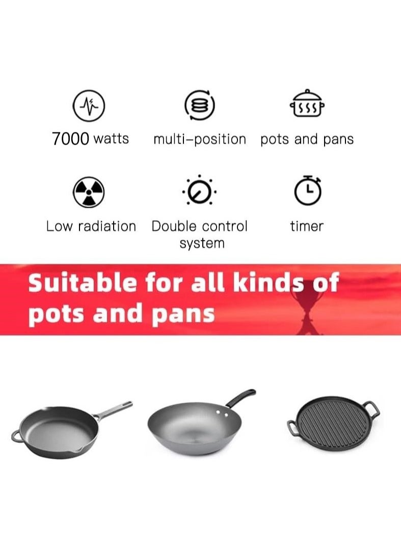 XVersion - 7000W Double Electric Cooker with Adjustable Temperature, Induction Stove & Hot Plate, Durable Electric Burner with Handle, Ideal for Home Use – 1-Year Warranty (Black) - Image 1