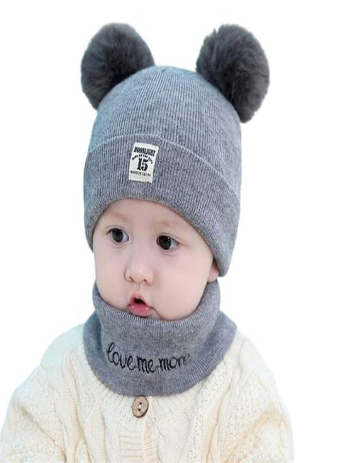 TENDSY Baby Knit Hat Scarf Set Toddler Girls Boys Winter Pom Pom Beanie Cap Neck Warmer (for Age 6 Months to 5 Years) (Grey) - Image 3
