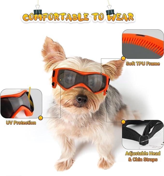 PETLESO Dog Goggles Small Breed, Dog Sunglasses Small Breed Dog Eye Sun Light Protection, UV Protection Goggles for Dog with Adjustable Straps, Small Orange - Image 2