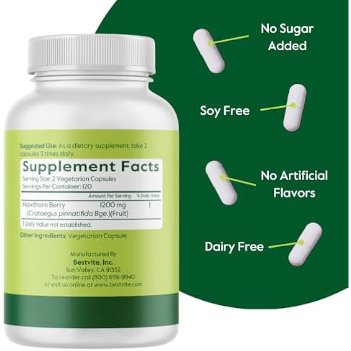 BESTVITE Hawthorn Berry 600mg per Capsule (240 Vegetarian Capsules) - No Stearates - No Fillers - Vegan - Non GMO - Gluten Free - Image 3