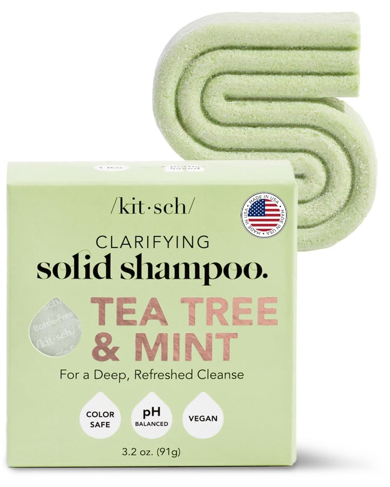Kitsch Tea Tree & Mint Anti-Dandruff Shampoo Bar - Vegan, Natural, Paraben & Sulfate Free | For Itchy Scalp & All Hair Types | Made in US, 3.2oz