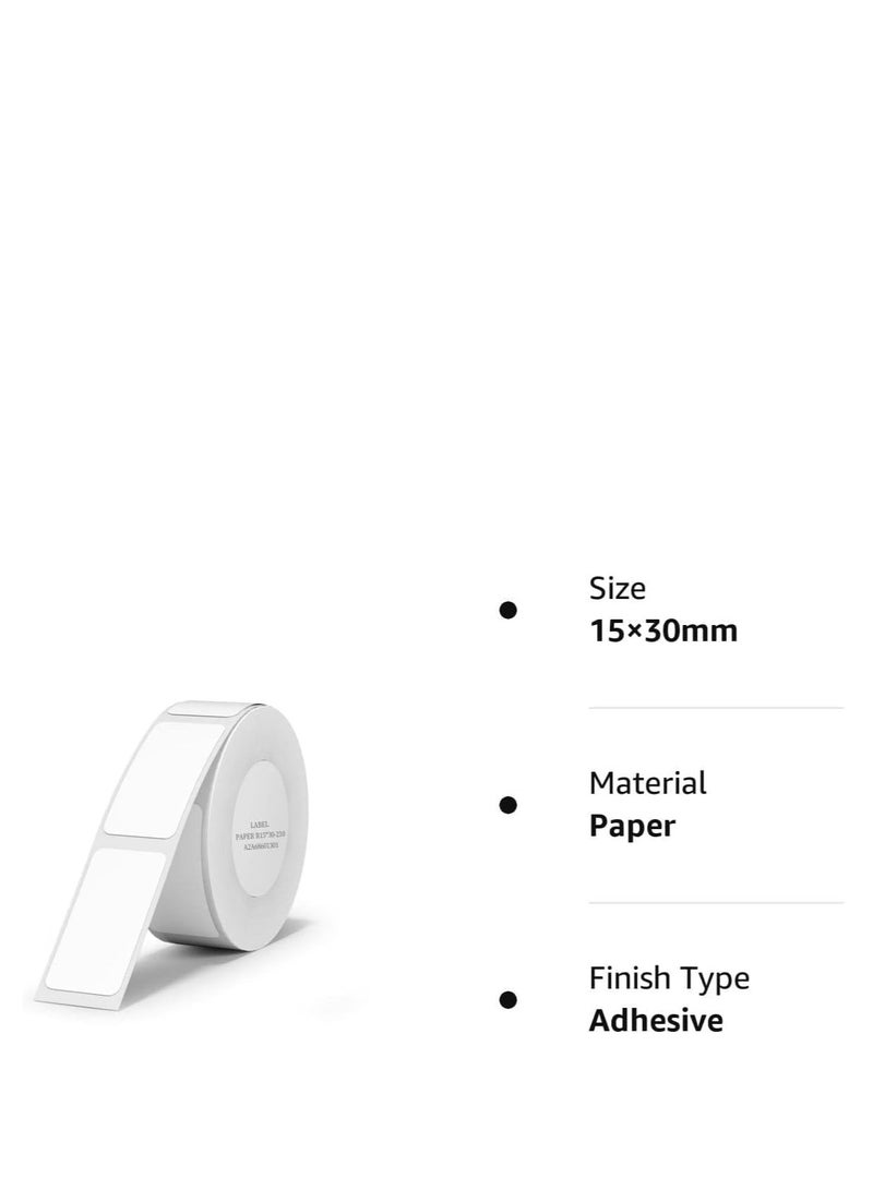 Label Maker Tape White Label Print Paper Compatible for D11 D110 D101, Thermal Sticker Paper 0.59'' x 1.18'' Waterproof Labeling Tape Replacement 230 Labels/Roll (15×30mm)
