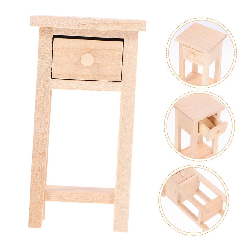Totority Miniature Wooden Nightstand Doll House Furniture Natural Texture Unfinished Side Table Versatile Scale Doll Accessory For Mini House Decor Bedroom Layout Prop - Image 5