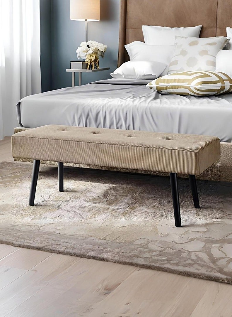 إي سمارت 120سم - مقعد عثماني بتصميم عصري مبطن من قماش مخملي مضلع - مقعد بنهاية السرير، مقعد تغيير الأحذية، مقعد لغرفة النوم والمعيشة ومدخل المنزل والردهة، بني - Image 1