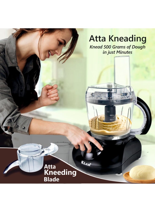 Rico 400W All-in-One Food Processor with Atta Maker | Japanese Technology | Multipurpose Kitchen Appliance with Dough Kneader, Chopper, Slicer, Shredder & Juicer | 1 Year Warranty | Black. - Image 3