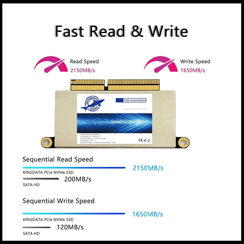 Dogfish 1 تيرابايت SSD لـ MacBook NVMe PCIe Gen3x4 M.2، ترقية محرك أقراص الحالة الصلبة الداخلي لـ MacBook Pro A1708 (2016-2017) - Image 2