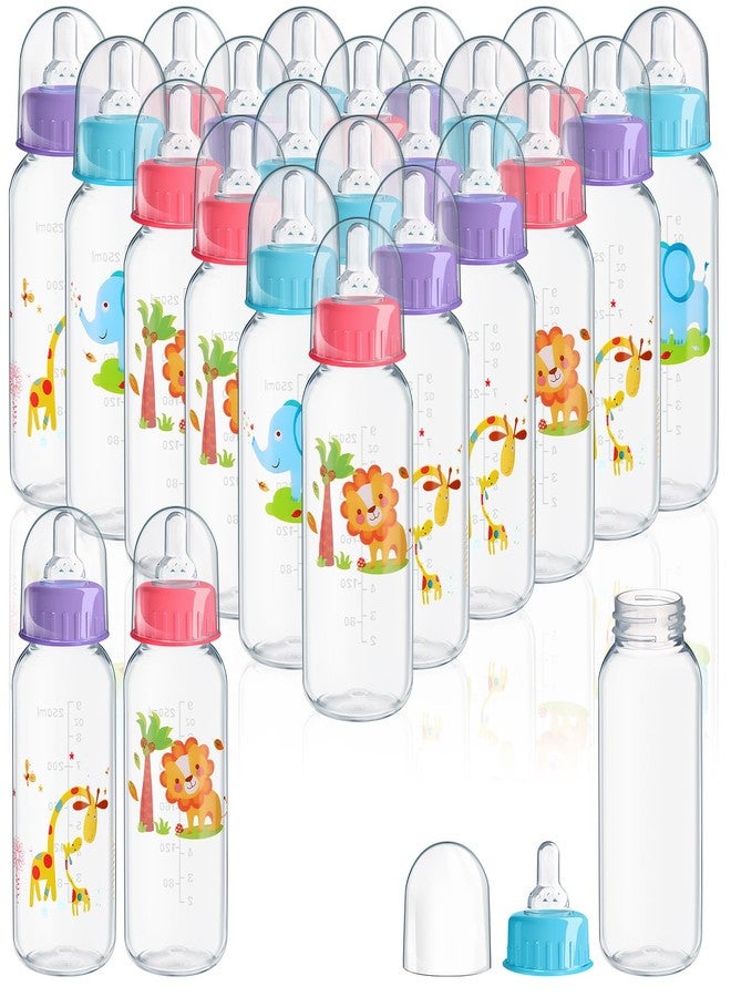 Norme 24 Pcs Plastic Baby Bottles Bulk for Baby Shower Game 9.5 oz for Party Favors Decorations Milk Bottles for Children Birthday Gifts, Elephant, Lion, Giraffe Pattern(Straight) - Image 1