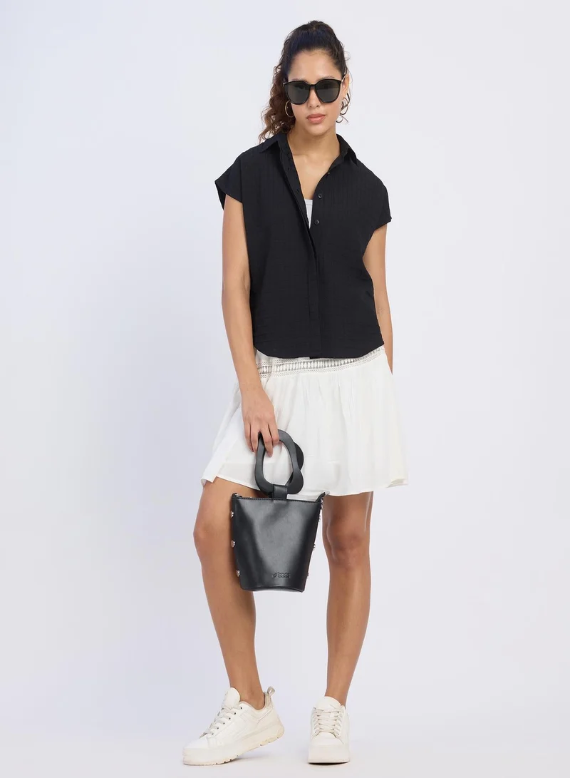 Pinacolada  Women's Midnight Black Boxy Textured Shirt for Women | Best Price UAE