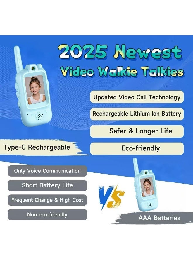 Children’s audio-play toys, Handheld 2 Pack Rechargeable Video Intercom Kids Walkies Talkies, Indoor Outdoor Toys for Family Games, Outside, Camping, Hiking for Boys Girls Ages 3-12 a Christmas gift (Blue/Pink) - Image 2