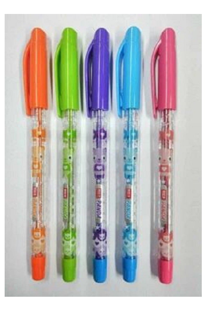 Generic 5-piece multi-colored ballpoint pen set (orange - blue - purple - pink - green) 