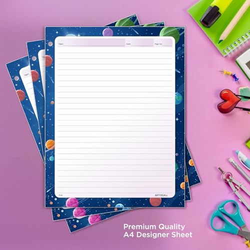 ARTYSCALE A4 Designer Multicolour Project Paper Sheet (One Side Ruled) for School, Colleges Assignments, Creative Art & Craft Practical Work (80, Space Art) - Image 5
