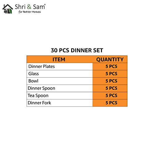 Shri & Sam Solid Stainless Steel Shagun Laser Bloom Dinner Set, 30 Pieces - Image 2