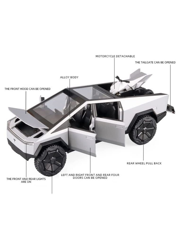 TOY GARDEN 1:24 Tesla Cybertruck Diecast Model with Motorcycle | Light & Sound Effects | Alloy Construction | Collectible Toy Car | Gift for Kids & Adults  - Image 3