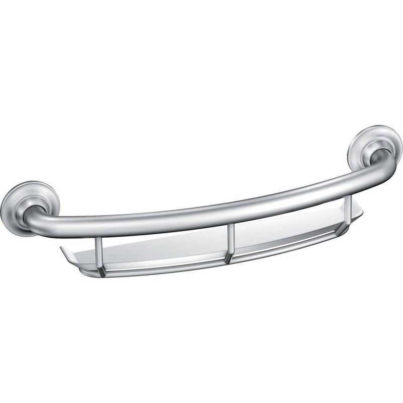 Moen Chrome Bathroom Safety 16Inch Screwin Curved Shower Grab Bar with Builtin Shelf for Storage LR2356DCH