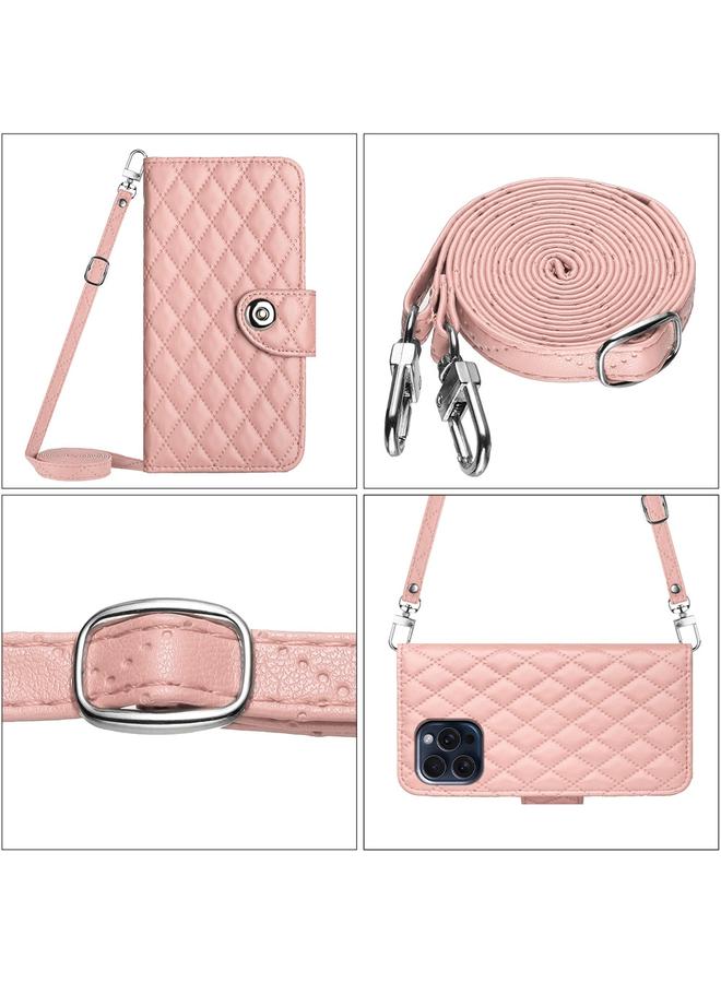 Zaboon Case For iPhone 13 Pro Max Rhombic Texture Flip Leather Phone Case with Long Lanyard - Image 5