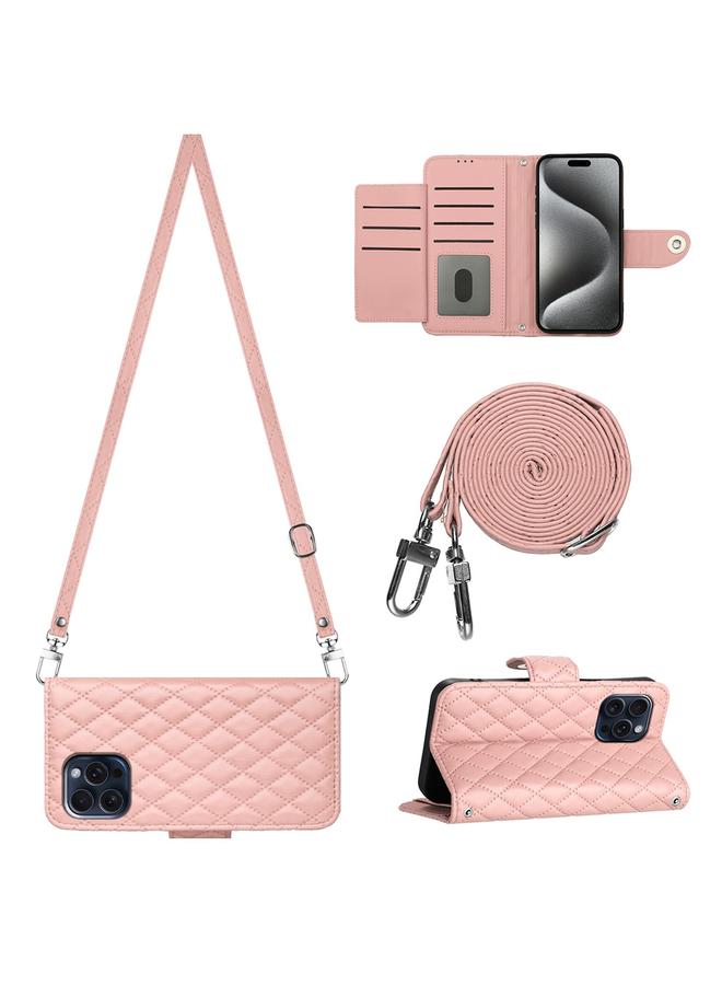 Zaboon Case For iPhone 13 Pro Max Rhombic Texture Flip Leather Phone Case with Long Lanyard - Image 1