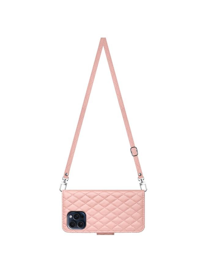 Zaboon Case For iPhone 13 Pro Max Rhombic Texture Flip Leather Phone Case with Long Lanyard - Image 3