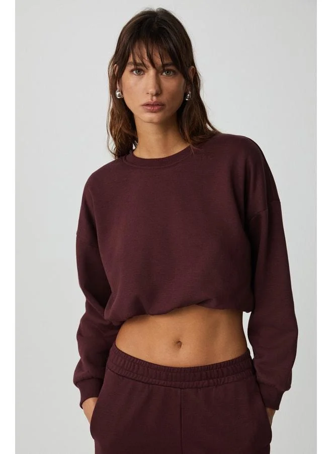 GRIMELANGE Dewanna Women's Long Sleeve Crop Burgundy Tracksuit Set.