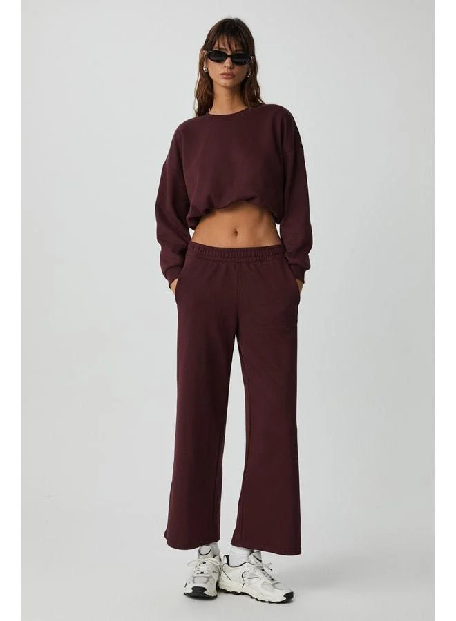 GRIMELANGE Dewanna Women's Long Sleeve Crop Burgundy Tracksuit Set.