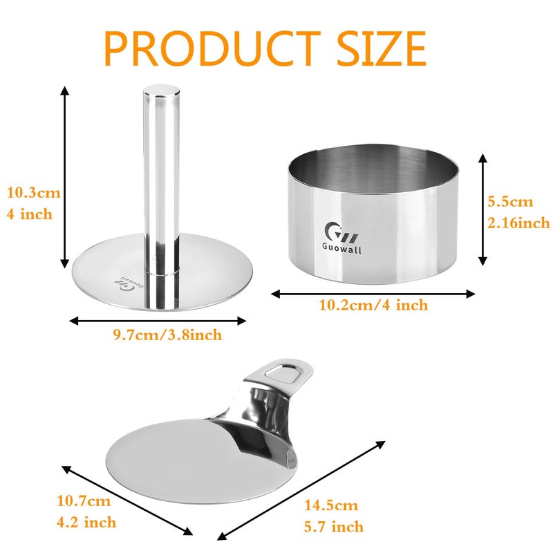 Guowall 4 pack Seamless Mousse Cake Ring set Stainless Steel 4 inch Round Food Mold Dessert Cutter for Baking (Includes 1 Lifter, 1 Pusher and 4 Rings) - Image 5