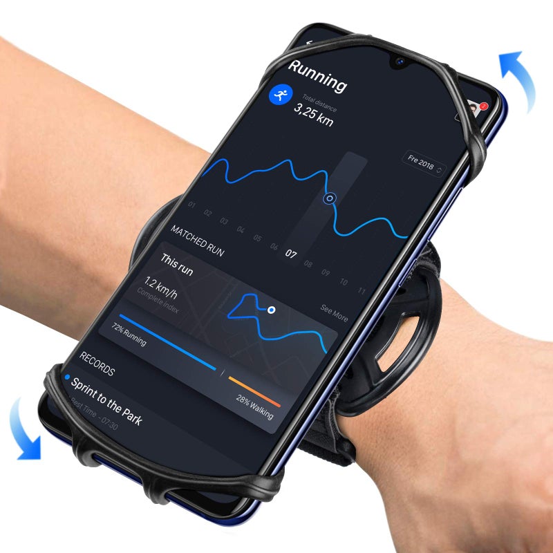 HLOMOM Wristband Running Phone Holder for iPhone 16/15/14/13/12/11/ Pro/X/8 Plus/8/7, 360Â°Rotatable with Key Holder, Sports Wristband for Samsung Galaxy and All 4''-6.5''Phones (Non-Removable-S) - Image 1