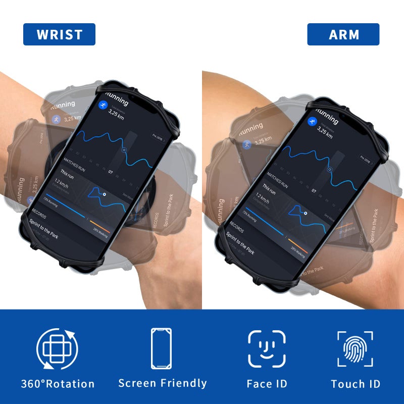 HLOMOM Wristband Running Phone Holder for iPhone 16/15/14/13/12/11/ Pro/X/8 Plus/8/7, 360Â°Rotatable with Key Holder, Sports Wristband for Samsung Galaxy and All 4''-6.5''Phones (Non-Removable-S) - Image 3
